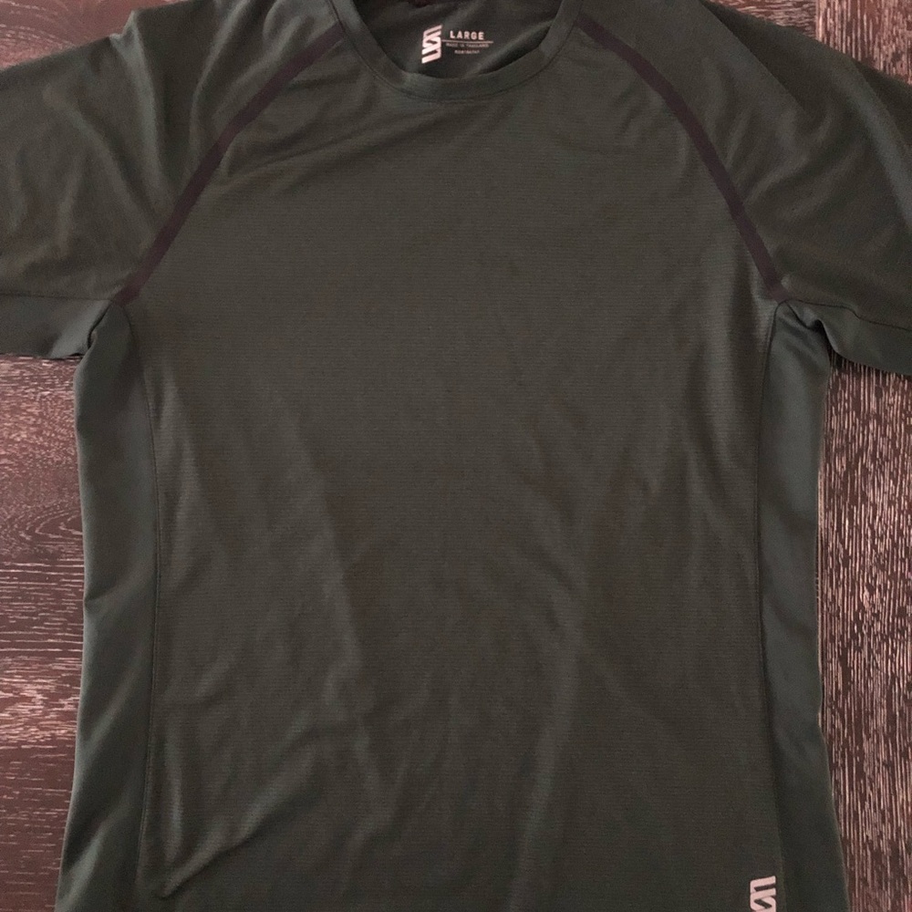 Mens Second Skin short sleeve top.  Dark green and black